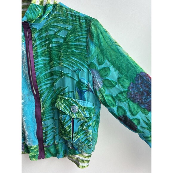 Custo Barcelona Silk Multi Color Zip Up Jacket Peacock Crushed Velvet Size 40 - Picture 4 of 11